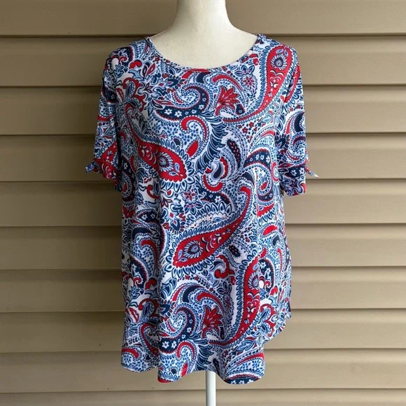 •Ruby Rd.• Paisley Short Sleeve Knit Top – Size Medium - Picture 1 of 8